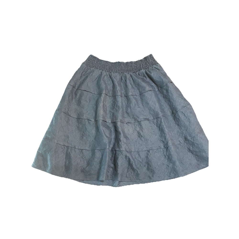 Soft Surroundings 100% Linen Tiered Skirt Smocked Waist Boho Blue Midi XL